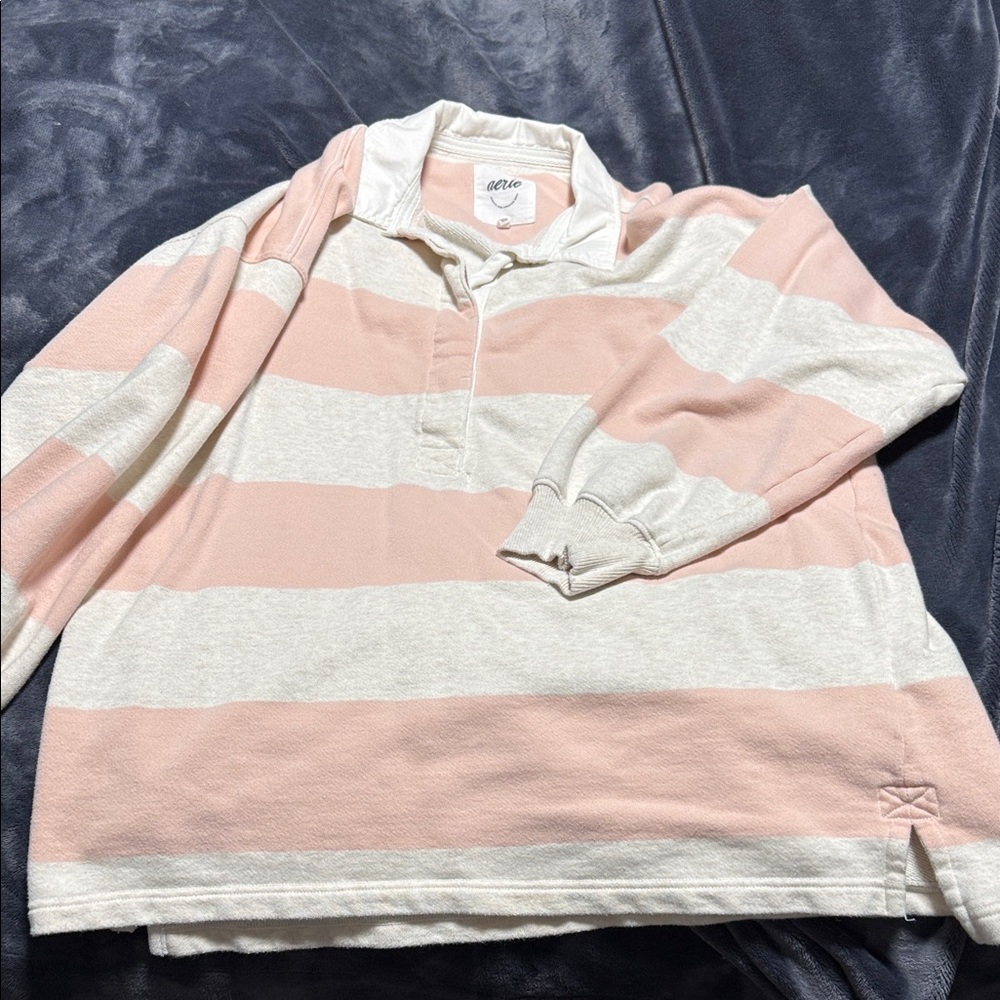 Striped Pink and White womens rugby Shirt